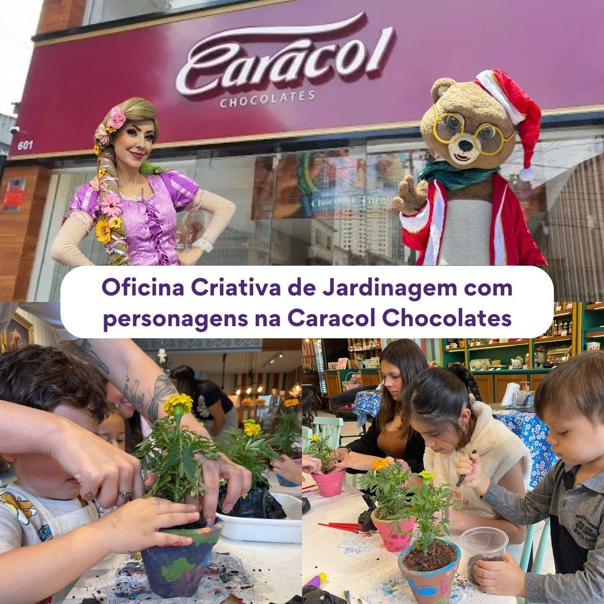 Oficina Criativa de Jardinagem com personagens na caracol Chocolates